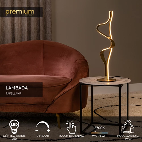 Lucide LAMBADA - Tafellamp - LED Dimb. - 1x19W 2700K - Mat Goud / Messing | Premium - USP